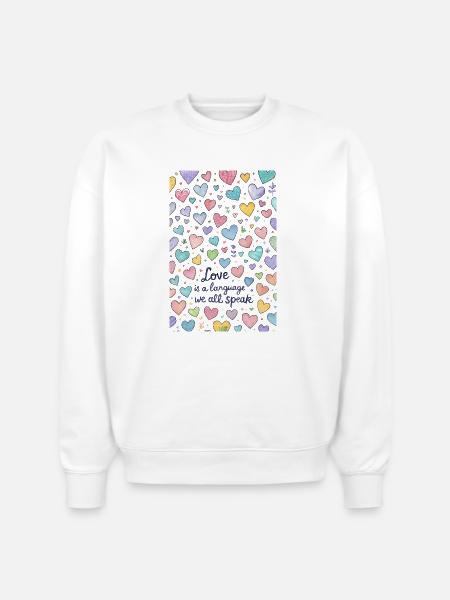 Love Speaks Hearts Pattern - Stanley/Stella Radder Unisex Oversized Organic Sweatshirt - white