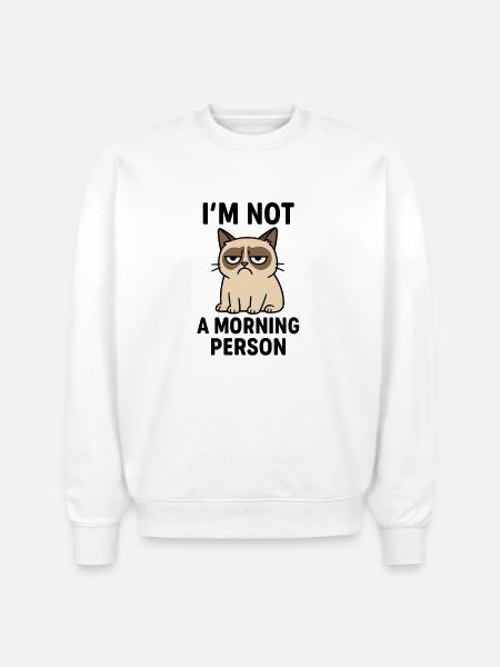 Moody Cat Minimal Meme - Stanley/Stella Radder Unisex Oversized Organic Sweatshirt - white