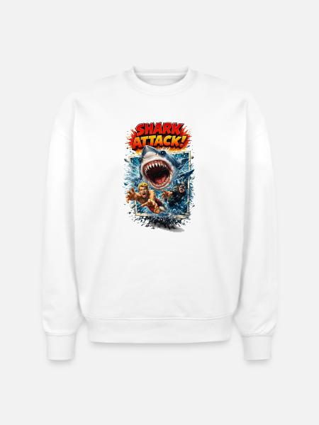 Shark Attack Retro Comic Splash - Stanley/Stella Radder Unisex Oversized Organic Sweatshirt - white