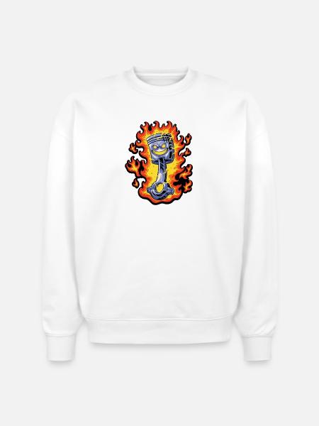 Flaming Piston Mascot - Stanley/Stella Radder Unisex Oversized Organic Sweatshirt - white