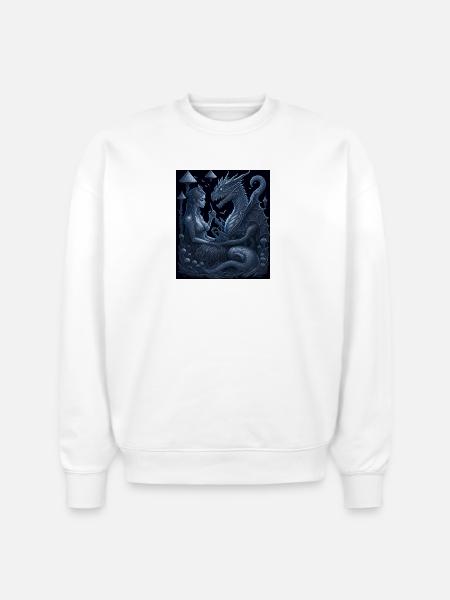 Moonlit Dragon Guardian - Stanley/Stella Radder Unisex Oversized Organic Sweatshirt - white