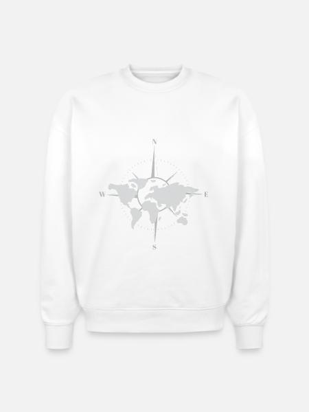 World map and compass - Stanley/Stella Radder Unisex Oversized Organic Sweatshirt - white