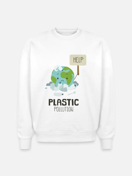 Earth Suffering Plastic Pollution - Stanley/Stella Radder Unisex Oversized Organic Sweatshirt - white