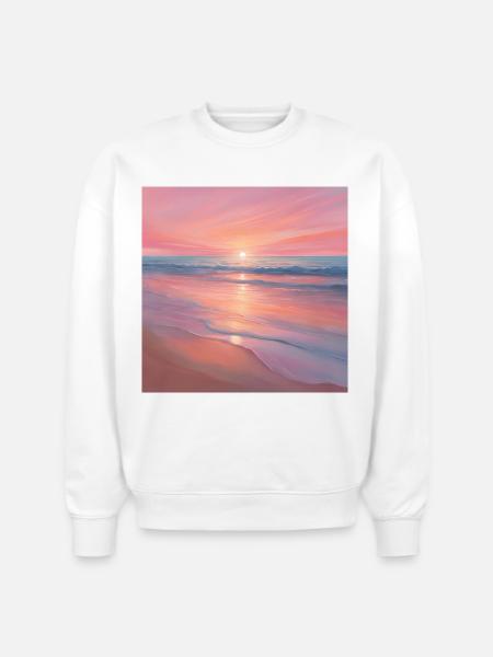Pink Sunset Ocean Scene - Stanley/Stella Radder Unisex Oversized Organic Sweatshirt - white