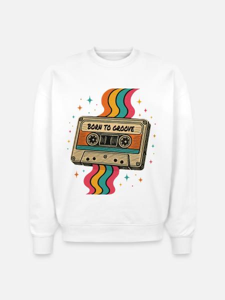 Vintage Boho Cassette Tape Design - Stanley/Stella Radder Unisex Oversized Organic Sweatshirt - white