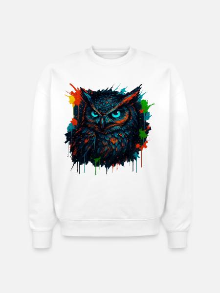 Owl Neon Splash - Stanley/Stella Radder Unisex Oversized Organic Sweatshirt - white