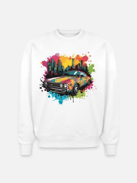 Retro Splash Neon Car - Stanley/Stella Radder Unisex Oversized Organic Sweatshirt - white