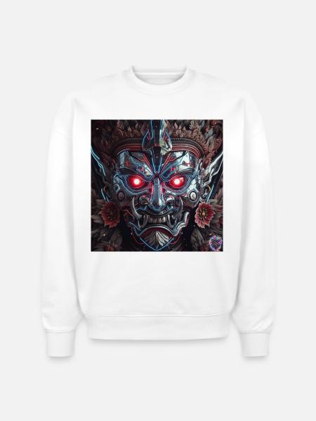 Cyberpunk Demon Mask – Chrome Tech Art - Stanley/Stella Radder Unisex Oversized Organic Sweatshirt - white