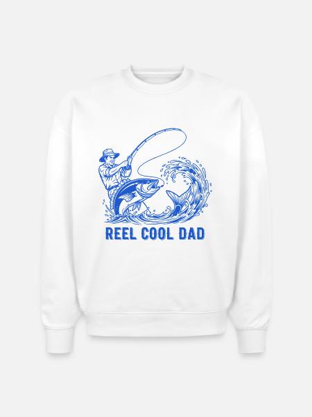 Reel Cool Dad Fishing - Stanley/Stella Radder Unisex Oversized Organic Sweatshirt - white
