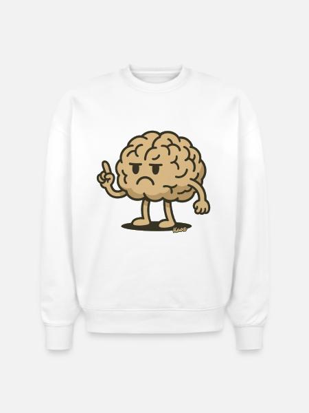 Angry Brain Pointing Finger - Stanley/Stella Radder Unisex Oversized Organic Sweatshirt - white