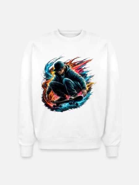 Neon Splash Skate Rider - Stanley/Stella Radder Unisex Oversized Organic Sweatshirt - white