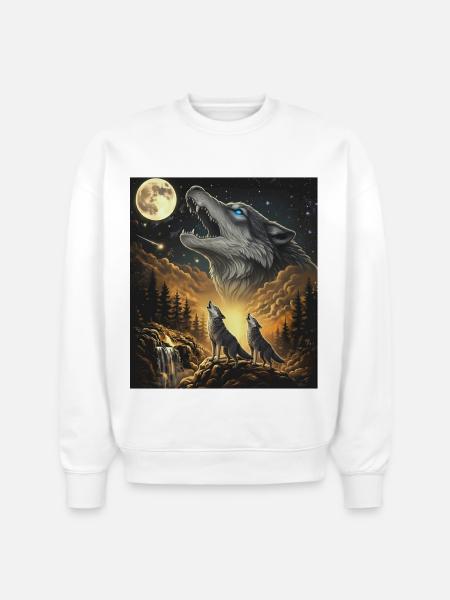 Moon Moonlight Howl Wolves Night - Stanley/Stella Radder Unisex Oversized Organic Sweatshirt - white