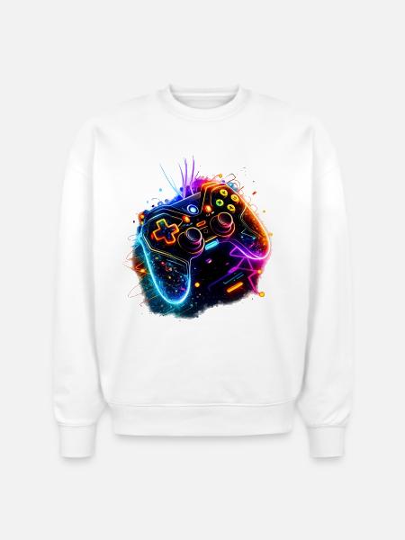 Neon Game Controller Splash - Stanley/Stella Radder Unisex Oversized Organic Sweatshirt - white