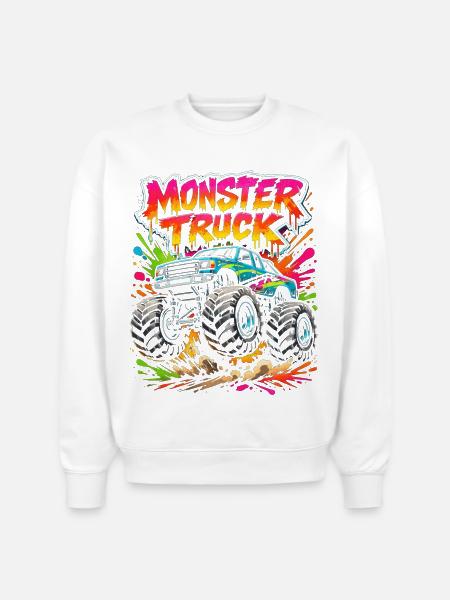 Monster Truck Neon Splash - Stanley/Stella Radder Unisex Oversized Organic Sweatshirt - white