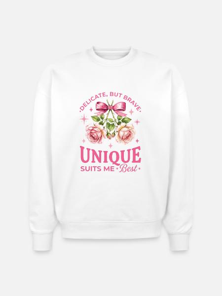 Unique Rose Bloom Ribbon - Stanley/Stella Radder Unisex Oversized Organic Sweatshirt - white