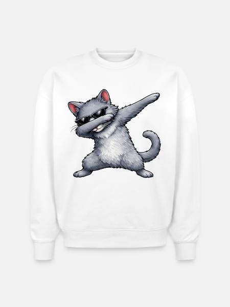 Dabbing Russian Blue Cat - Stanley/Stella Radder Unisex Oversized Organic Sweatshirt - white