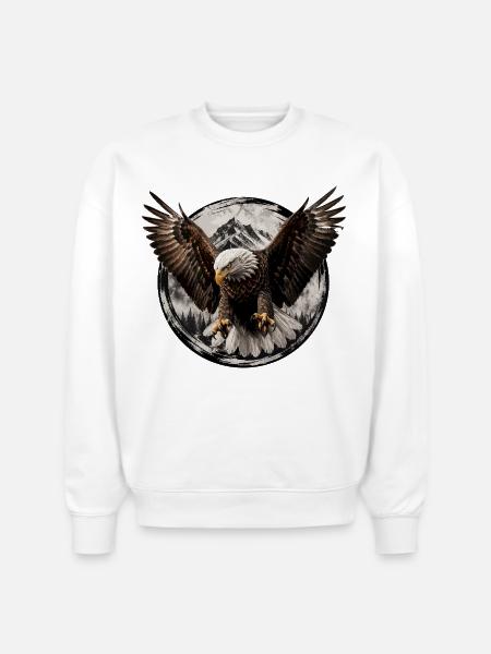 Eagle Over Mountain Circle - Stanley/Stella Radder Unisex Oversized Organic Sweatshirt - white