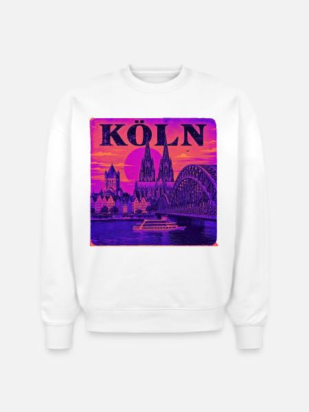 Koeln-Skyline-Retro-Sunset-Art-Print-Cologne-Köln - Stanley/Stella Radder Unisex Oversized Organic Sweatshirt - white
