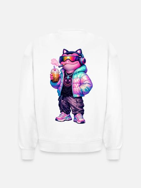 Retro CyberPunk Frog - Stanley/Stella Radder Unisex Oversized Organic Sweatshirt - white