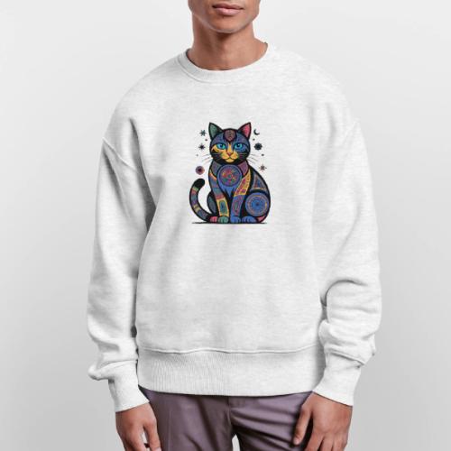 Vibrant Geometric Cat Mandala - Stanley/Stella Radder Unisex Oversized Organic Sweatshirt