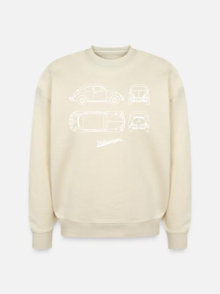 Volkswagen VW Blueprint Beetle White With VW Logo - Stanley/Stella Radder Unisex Oversized Organic Sweatshirt - french navy