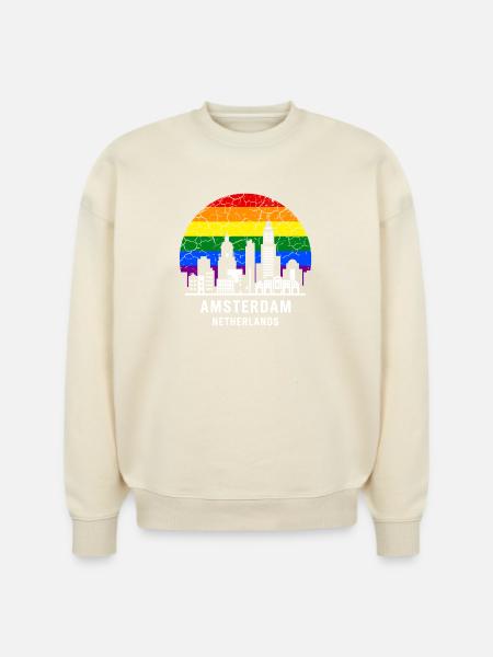 Amsterdam Skyline Rainbow Illustration - Stanley/Stella Radder Unisex Oversized Organic Sweatshirt -