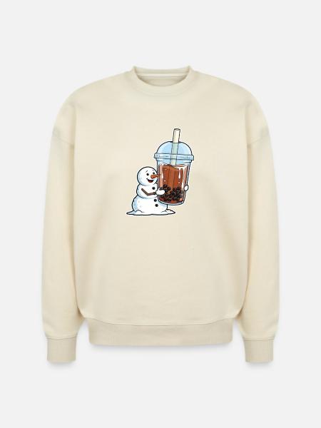 Snowman Bubble Tea Cup - Stanley/Stella Radder Unisex Oversized Organic Sweatshirt -