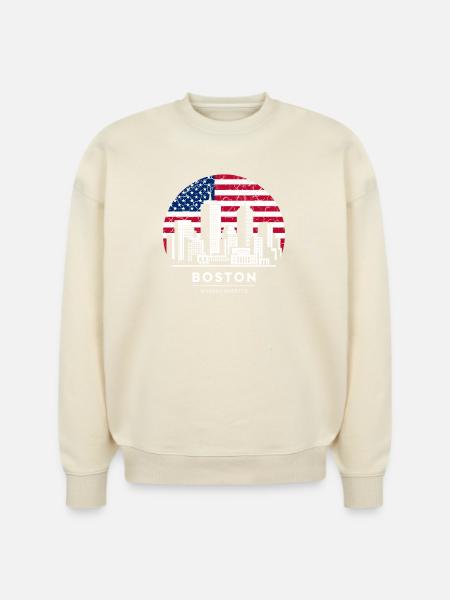 Boston Skyline Flag Emblem - Stanley/Stella Radder Unisex Oversized Organic Sweatshirt -