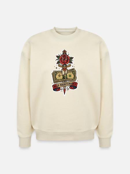 High Maintenance Rose Dollar Tattoo - Stanley/Stella Radder Unisex Oversized Organic Sweatshirt - 