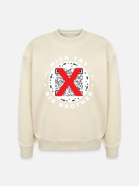 Nice Try Big Brother Privacy QR Code Design - Stanley/Stella Radder Unisex Oversized Organic Sweatshirt - french navy