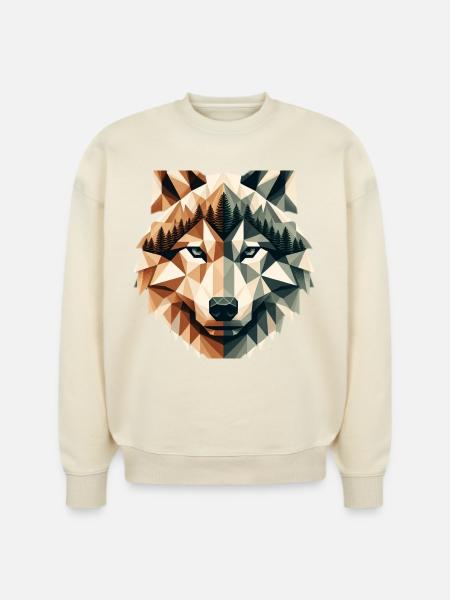 Geometric Wolf Over Peaks - Stanley/Stella Radder Unisex Oversized Organic Sweatshirt - 