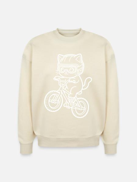 Kawaii Cat Riding BMX Bike - Stanley/Stella Radder Unisex Oversized Organic Sweatshirt -