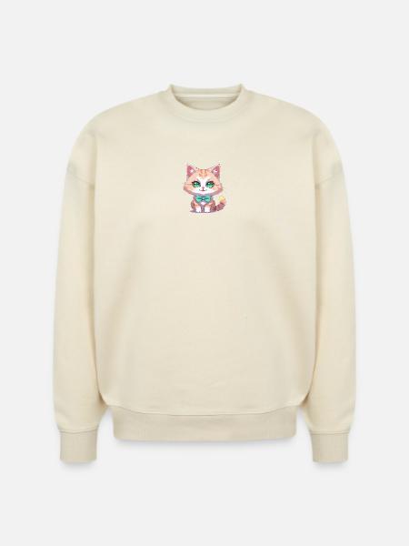 Kitten with Teal Bow Tie - Stanley/Stella Radder Unisex Oversized Organic Sweatshirt - natural raw