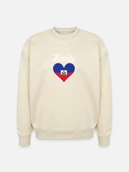 Haiti Flag Heart - Stanley/Stella Radder Unisex Oversized Organic Sweatshirt - natural raw