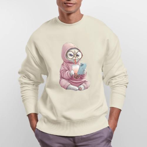 Cool Cat Bubble Tea Cartoon Design - Stanley/Stella Radder Unisex Oversized Organic Sweatshirt