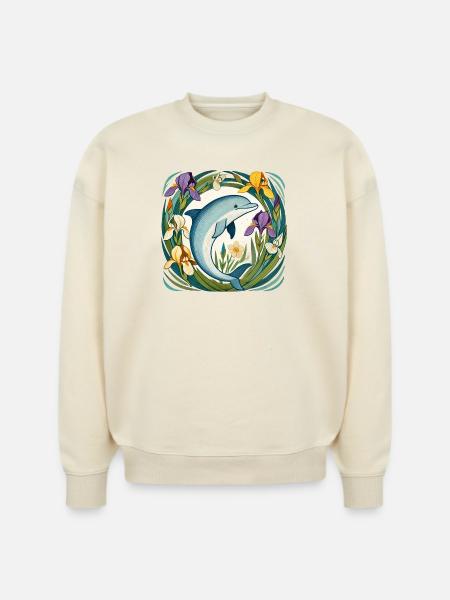 Dolphin in Iris Circle - Stanley/Stella Radder Unisex Oversized Organic Sweatshirt - natural raw