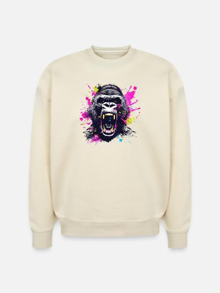 Neon Splash Gorilla Roar - Stanley/Stella Radder Unisex Oversized Organic Sweatshirt - natural raw