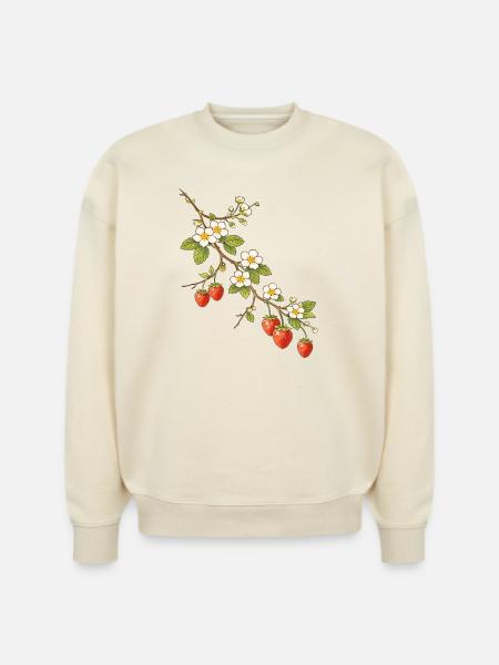 Strawberry Branch with Blossoms Illustration - Stanley/Stella Radder Unisex Oversized Organic Sweatshirt - natural raw