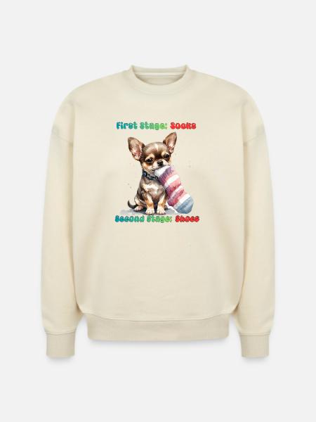 Chihuahua Sock Munching - Stanley/Stella Radder Unisex Oversized Organic Sweatshirt - natural raw