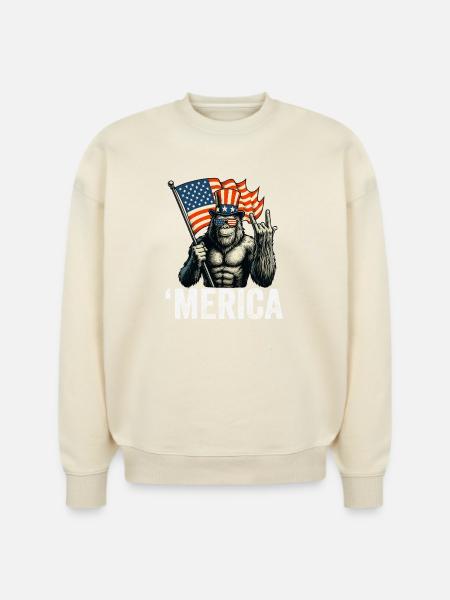 Bigfoot Merica Rock American Flag - Stanley/Stella Radder Unisex Oversized Organic Sweatshirt - natural raw