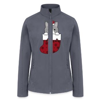 Cat in Christmas Sock - Women’s Soft Shell Jacket - gray - Front