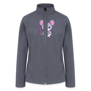 Cute Mouse Holding Cheese Cartoon - Women’s Soft Shell Jacket - gray - Front