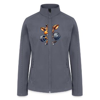 Giraffe with barbell cartoon weightlifting - Women’s Soft Shell Jacket - gray - Front