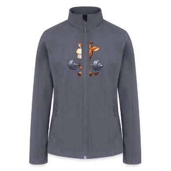Giraffe barbell weightlifter cartoon fitness - Women’s Soft Shell Jacket - gray - Front