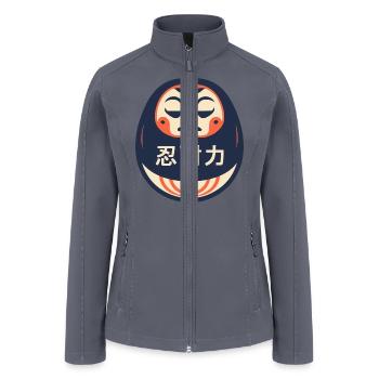 Daruma Doll With Perseverance Kanji Symbols - Women’s Soft Shell Jacket - gray - Front