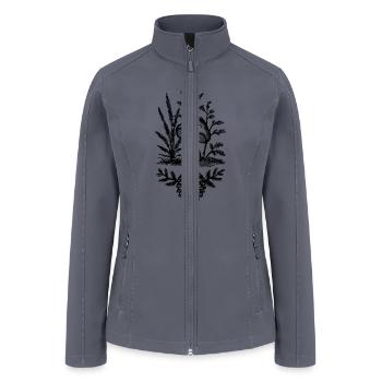 Mushroom and Pine Cone Design Black - Women’s Soft Shell Jacket - gray - Front