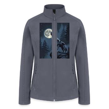 Lone Wolf Howling at the Moon Night Forest Art - Women’s Soft Shell Jacket - gray - Front