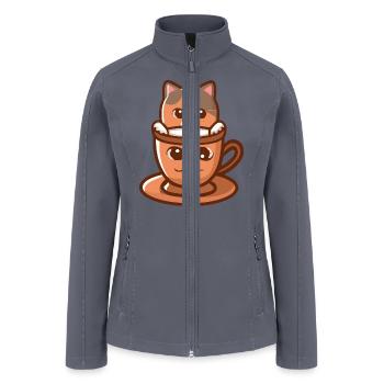Calico Cat and Silly Cat Face Coffee Cup - Women’s Soft Shell Jacket - gray - Front