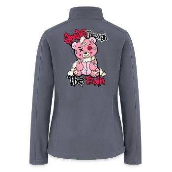 Soft Pain – Pink Teddy with a Brave Smile - Women’s Soft Shell Jacket - gray - Back