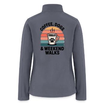 Coffee Dogs Weekend Walks Retro Pet Lover Tee - Women’s Soft Shell Jacket - gray - Back